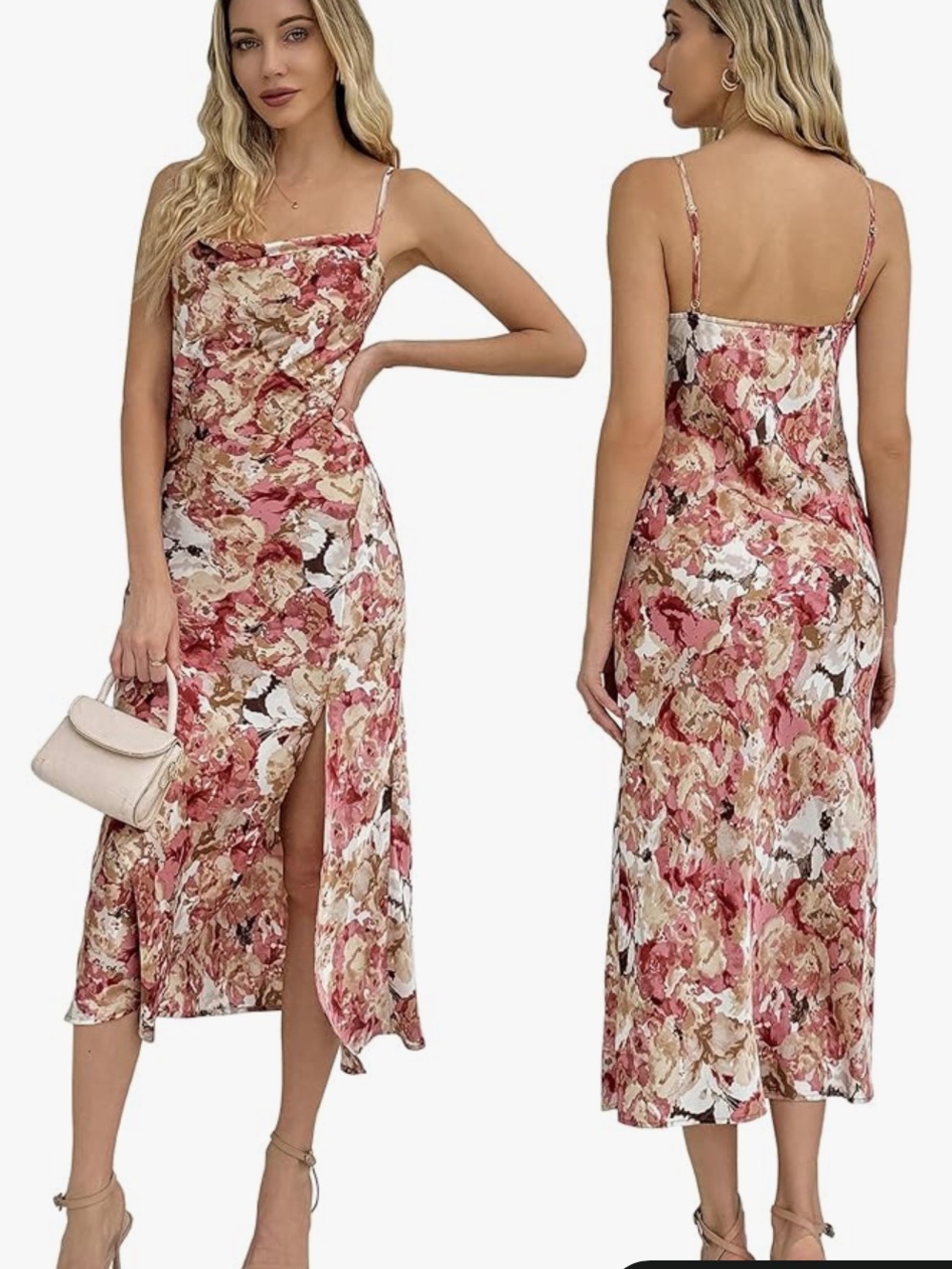 Floral Satin Slip Midi Dress Spaghetti Strap Size Small